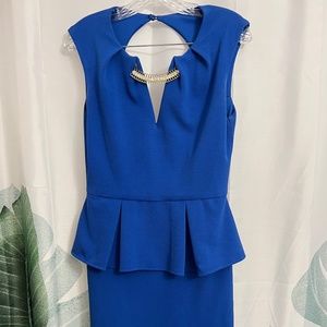 Bisou Bisou Blue Peplum Dress w/ Back Cutout